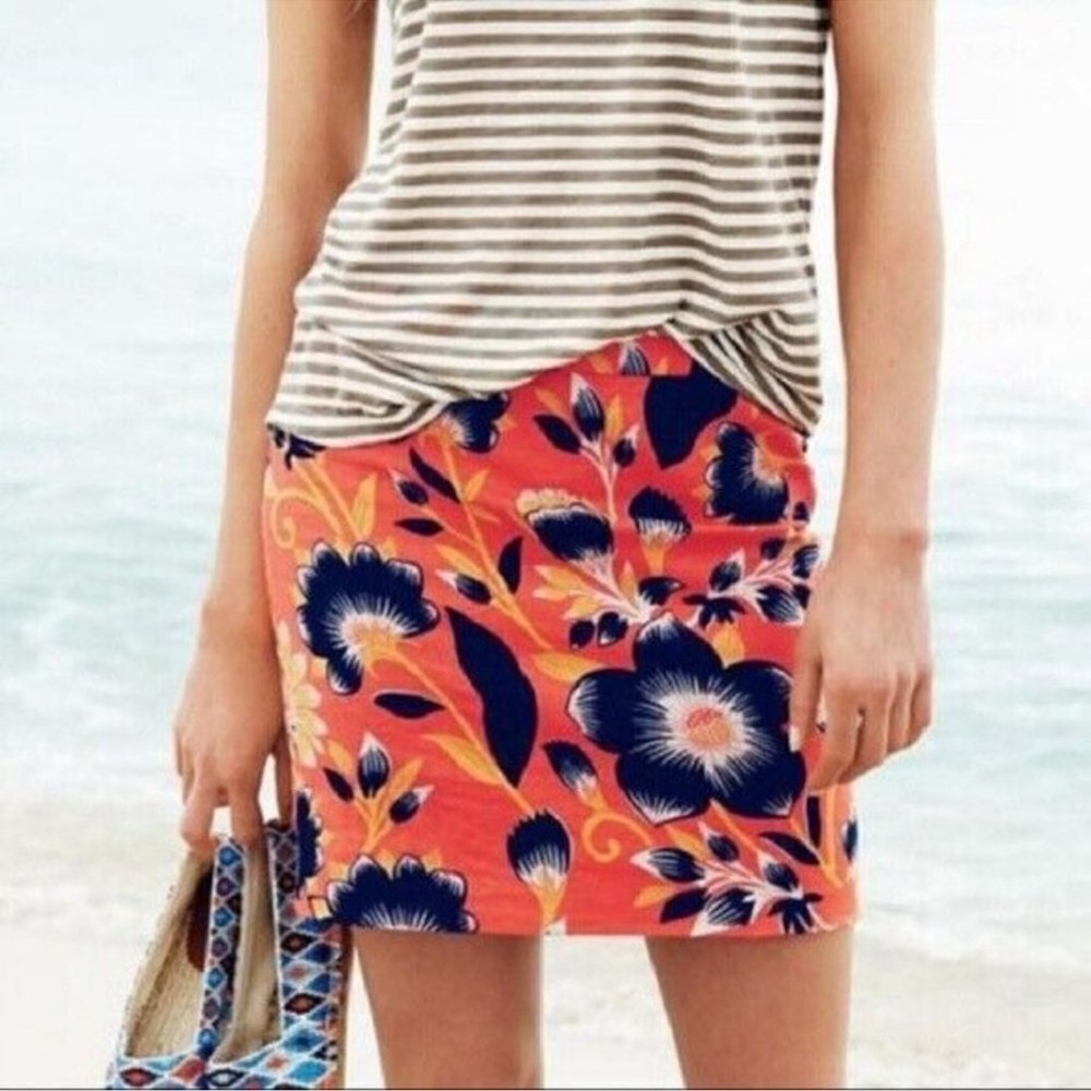 J.Crew Orange Floral Mini Pencil Skirt Size 0 Resort Casual Summer
